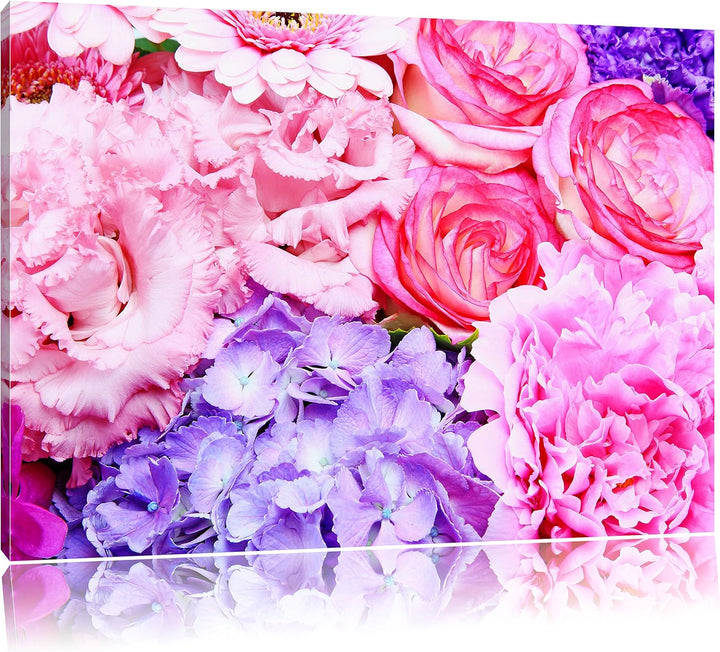 Pixxprint prachtvoller Blumenstrauss / 100x70cm Leinwandbild bespannt auf Holzrahmen/Wandbild Kunstd