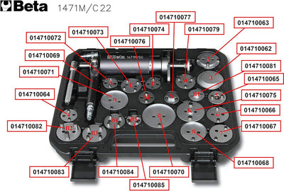 Beta 1471M/C22 Druckluftwerkzeug im Kunststoffkoffer, Zubehör zum Ausziehen und Drehen von Scheibenb