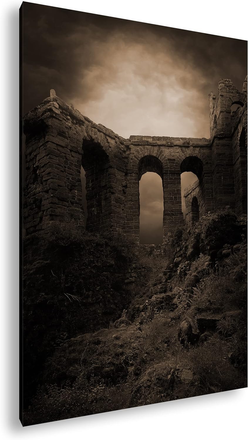 deyoli mystische Burgruine Format: 80x60 als Leinwand, Effekt: Sepia, Motiv fertig gerahmt auf Echth