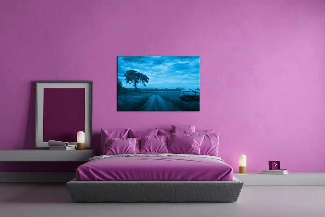 deyoli malerischer bewölkter Feldweg Format 80x60 Effekt: Monocrome Blau als Leinwandbild, Motiv fer