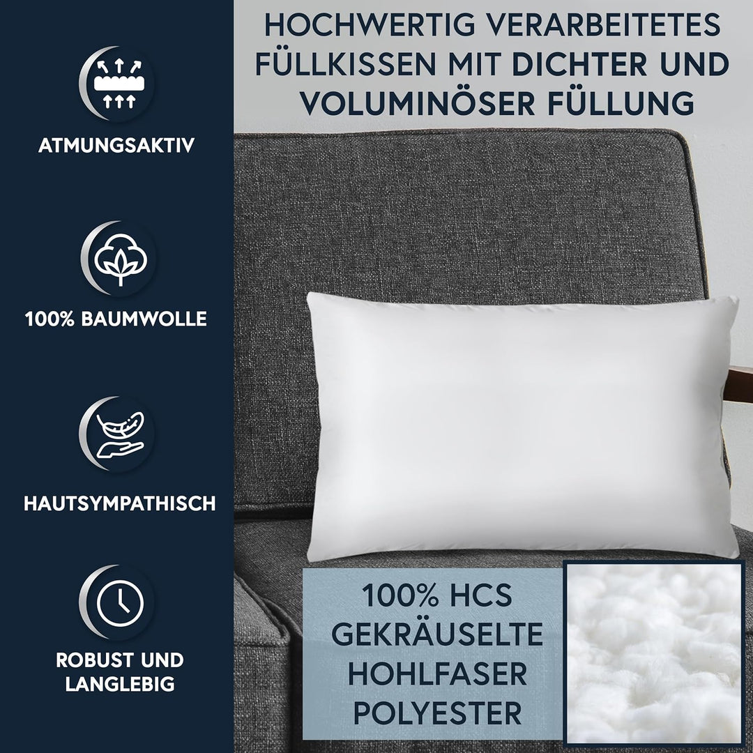 Moon Luxury Perkal 4er Pack Füllkissen 40x60 cm Innenkissen Sofakissen 100% Baumwolle fest gefüllt 4