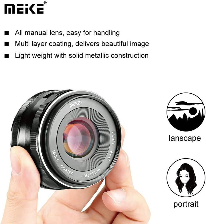 Meike Objektiv für Canon EF-M EOS M1 M2 M3 M5 M6 M10 M100, 35 mm F1.7 grosse Blende, manueller Fokus