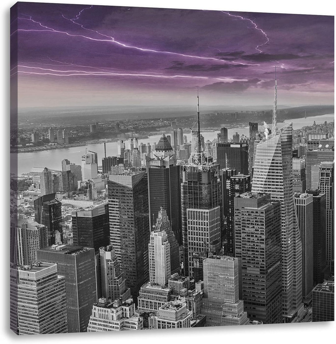Pixxprint Skyline New York Gewitter als Leinwandbild/Grösse: 70x70 cm/Wandbild/Kunstdruck/fertig bes