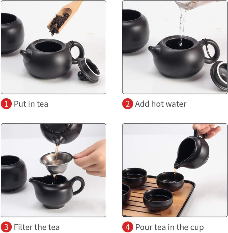 Lyty Chinesisches Teekannen-Set mit Tablett Infuser – Reise-Keramik-Tee-Set Porzellan-Teekanne, trag