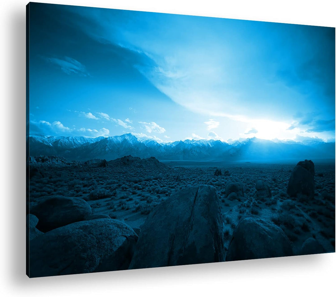 atemberaubender Sonnenaufgang in der Steppe Format 80x60 Effekt: Monocrome Blau als Leinwandbild, Mo