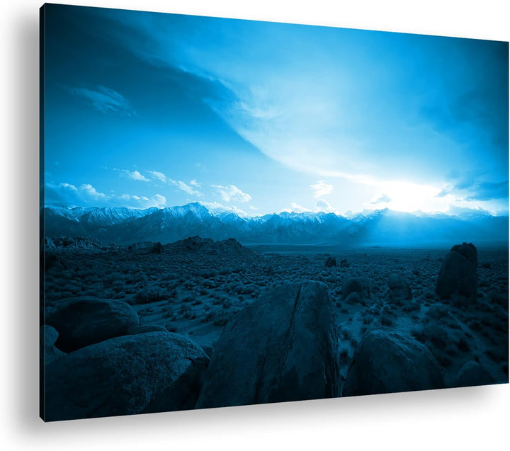 atemberaubender Sonnenaufgang in der Steppe Format 80x60 Effekt: Monocrome Blau als Leinwandbild, Mo