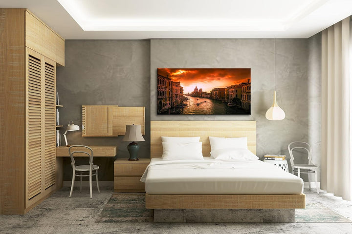 Flusslauf in Venedig Panorama 60x30 cm als Leinwandbild, Motiv fertig gerahmt auf Echtholzrahmen, Ho