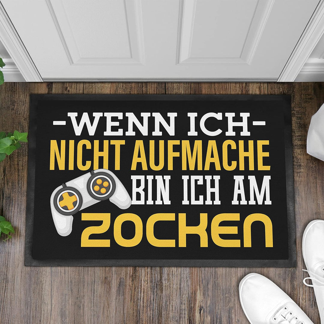 Trendation - Gamer Zocker Fussmatte Geschenk Wenn Ich Nicht Aufmache Bin Ich Am Zocken Lustig 60x40
