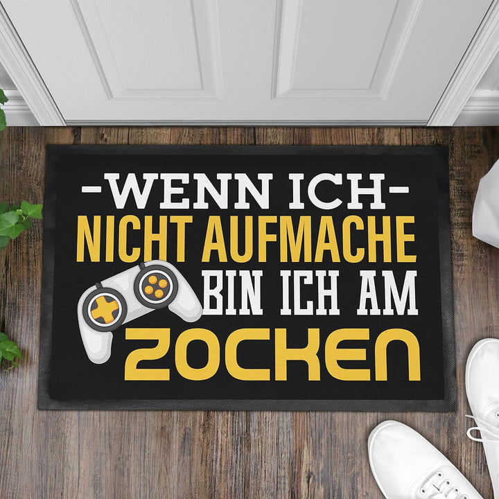 Trendation - Gamer Zocker Fussmatte Geschenk Wenn Ich Nicht Aufmache Bin Ich Am Zocken Lustig 60x40