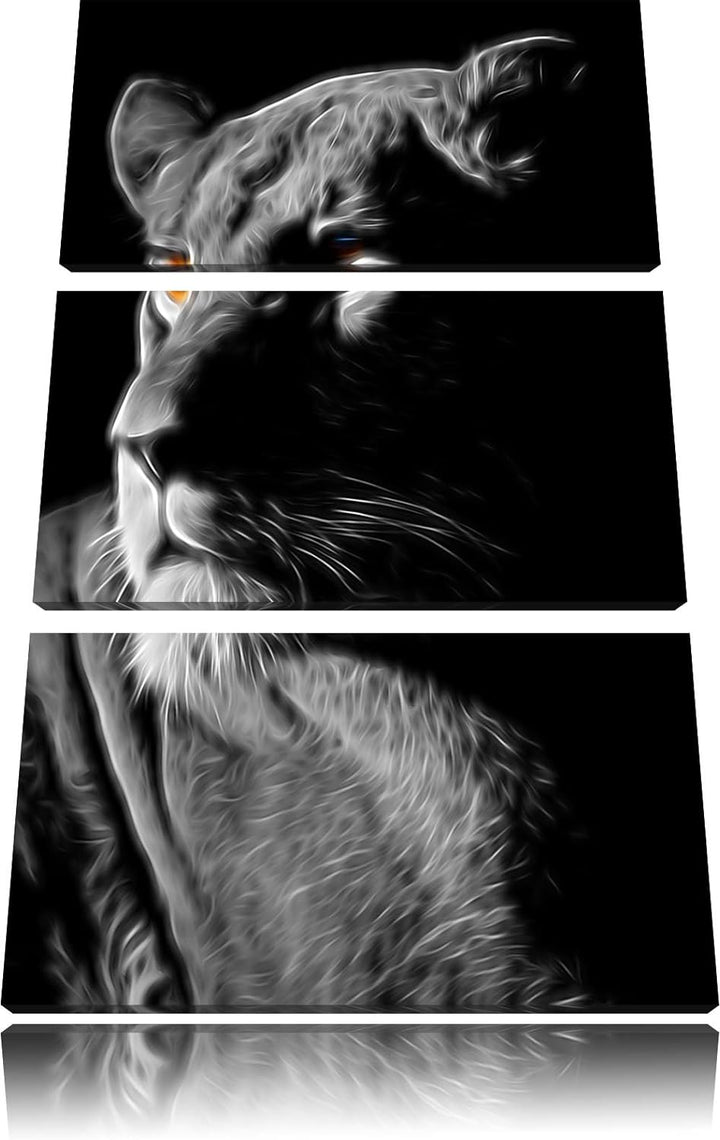Dark prächtige Löwin schwarz/weiss Deluxe 3-Teiler Leinwandbild 120x80 Bild auf Leinwand, XXL riesig