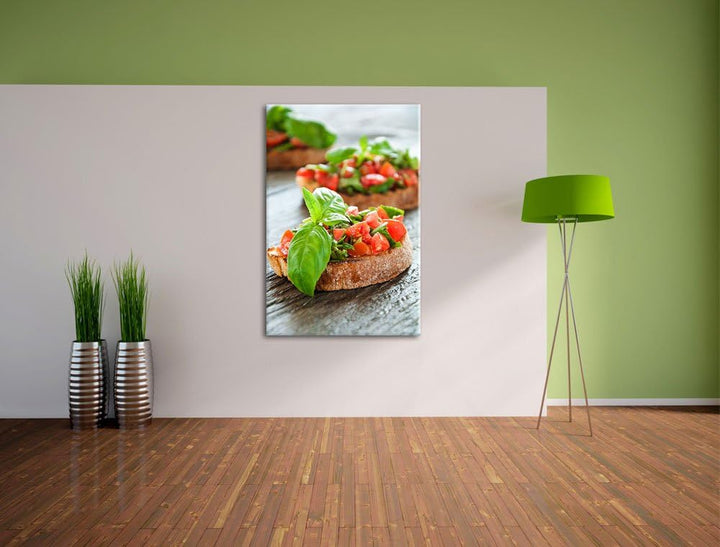 Köstliche Tomaten Bruchetta Format: 100x70 auf Leinwand, XXL riesige Bilder fertig gerahmt mit Keilr