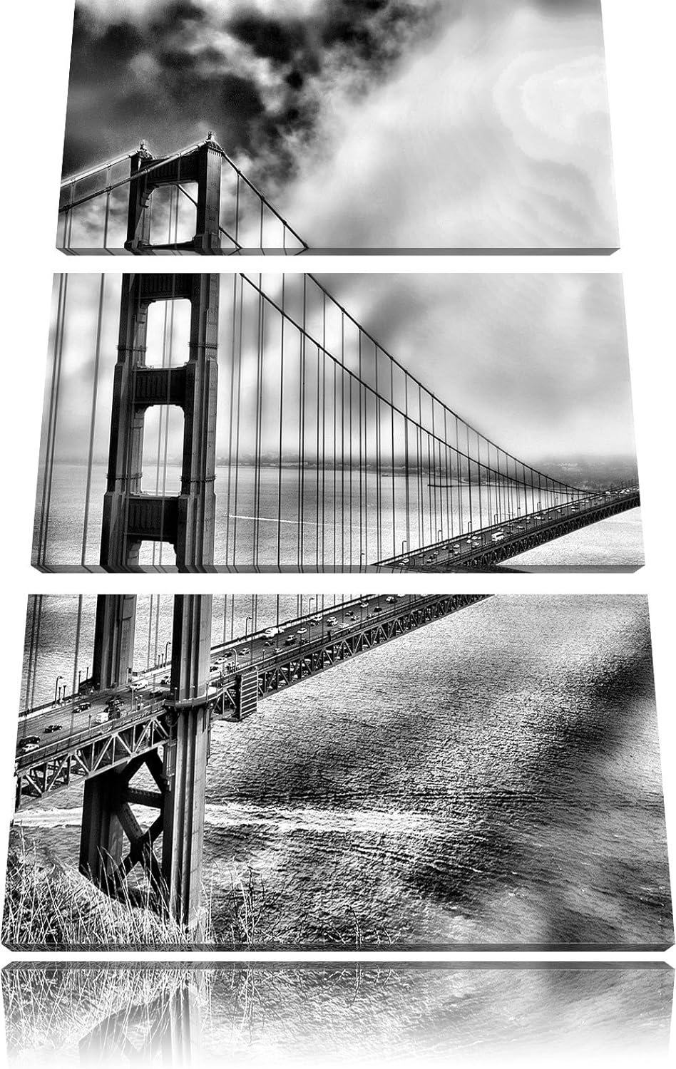 Pixxprint Golden Gate Bridge San Francisco / 3-Teilig/Gesamtmass 120cm Leinwandbild bespannt auf Hol