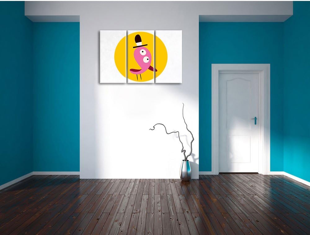 Pixxprint Lustiger Vogel mit einfarbigem Hintergrund weiss 3-Teiler Leinwandbild 120x80 Bild auf Lei