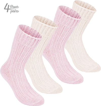 Brubaker 4 Paar Alpaka Socken sehr dick flauschig und warm - reine Alpakawolle 39-42 Beige- und Rosa