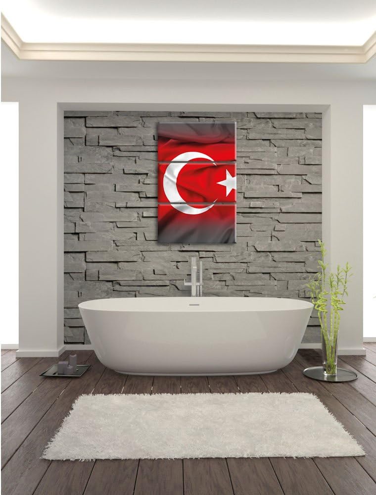 Pixxprint Flagge der Türkei schwarz/weiss als Leinwandbild/Grösse: 3 Teilig (120x80 cm) cm/Wandbild/