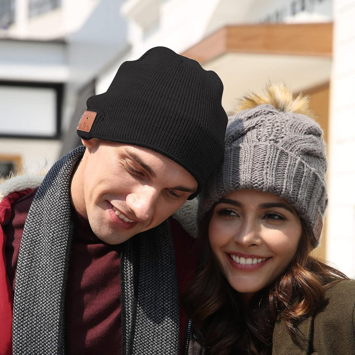 ASIILOVI Bluetooth-Mütze mit Bluetooth 5.0, kabellos, gestrickt, Wintermütze mit abnehmbarem integri
