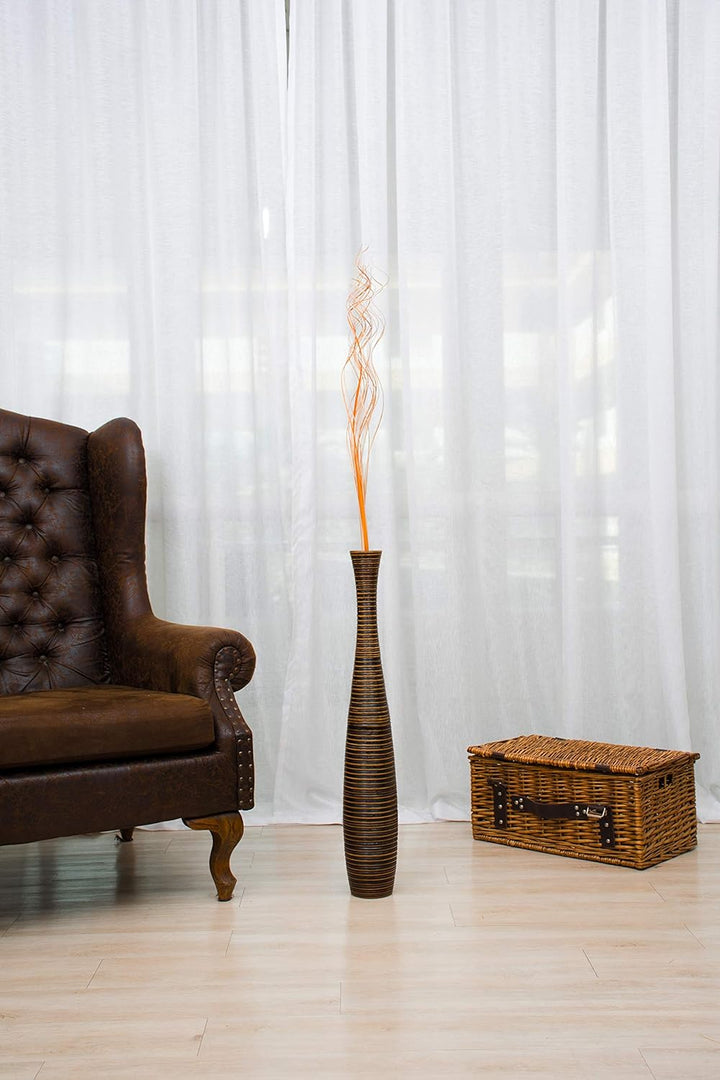 Leewadee Grosse Bodenvase für Dekozweige hohe Standvase Design Holzvase, Holz, 70 cm, Braun 70 cm Br