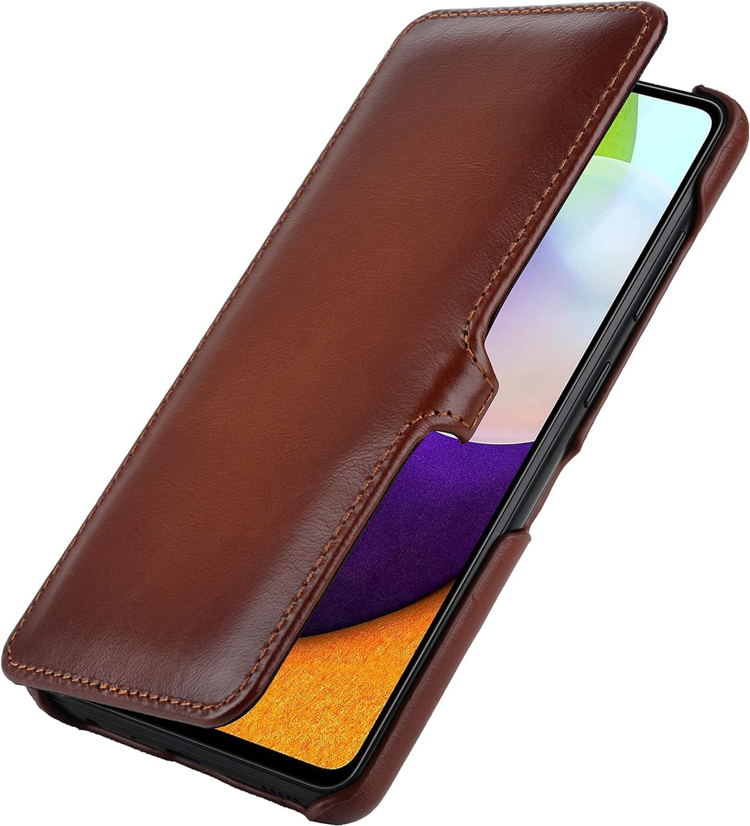 STILGUT Book Case kompatibel mit Samsung Galaxy A72 Hülle aus Leder mit Clip-Verschluss, Lederhülle,