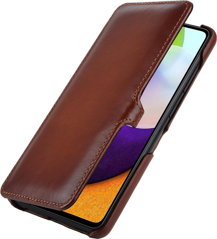 STILGUT Book Case kompatibel mit Samsung Galaxy A72 Hülle aus Leder mit Clip-Verschluss, Lederhülle,