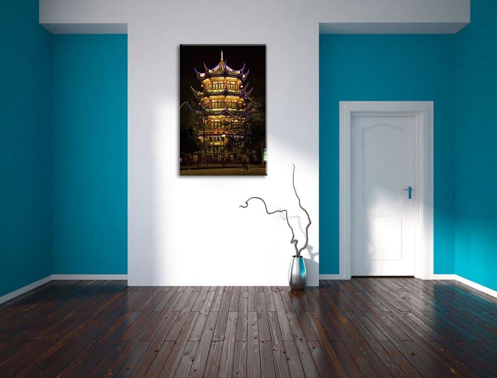 Dark grossartiges chinesisches Gebäude Leinwand, XXL riesige Bilder fertig gerahmt mit Keilrahmen, K