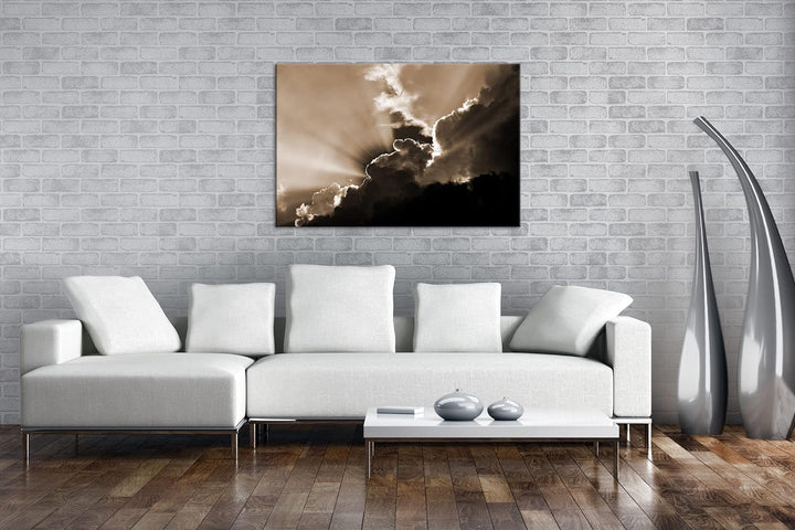 deyoli Sonnendurchbrechende Wolkendecke Format: 120x80 als Leinwand, Effekt: Sepia, Motiv fertig ger