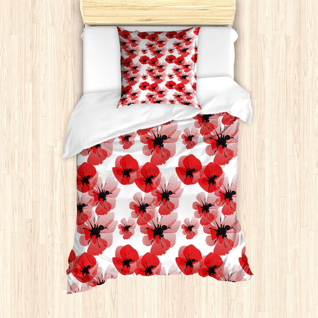 ABAKUHAUS Blumen Bettbezug Set für Einzelbetten, Mohnblumen Leuchtende Farben, Milbensicher Allergik