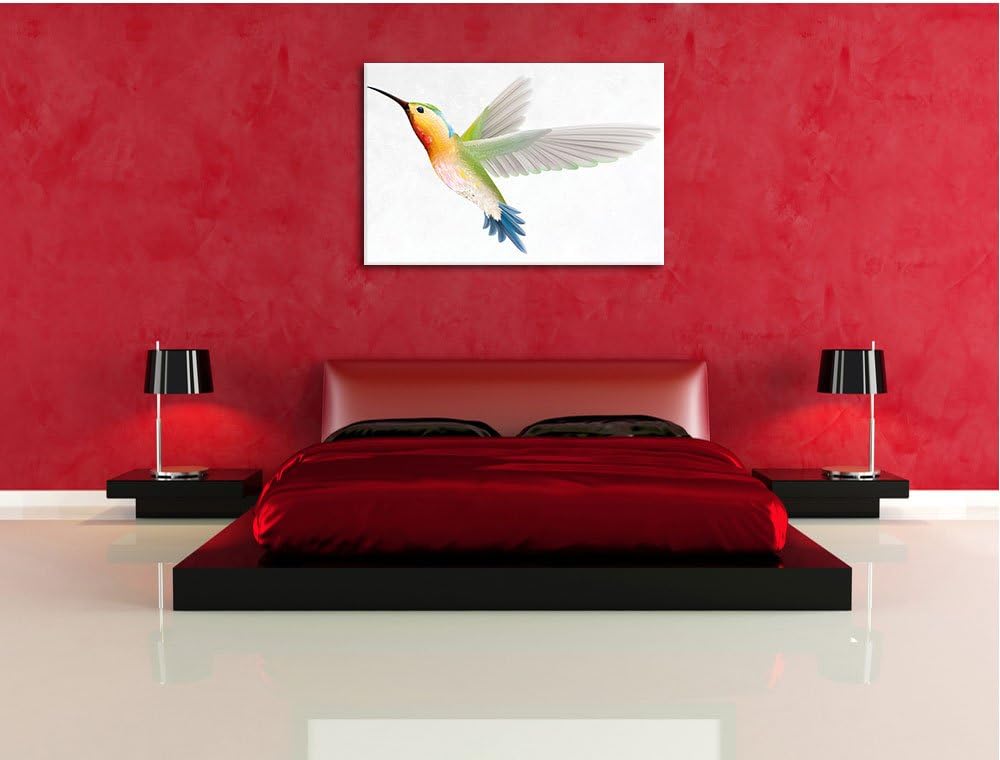Anmutiger Kolibri weiss, Format: 100x70 auf Leinwand, XXL riesige Bilder fertig gerahmt mit Keilrahm
