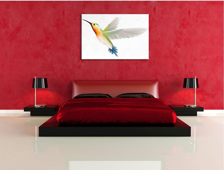 Anmutiger Kolibri weiss, Format: 100x70 auf Leinwand, XXL riesige Bilder fertig gerahmt mit Keilrahm