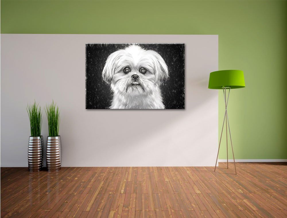Pixxprint lustiger Kleiner Hund Kunst als Leinwandbild/Grösse: 100x70 / Wandbild/Kunstdruck/fertig b