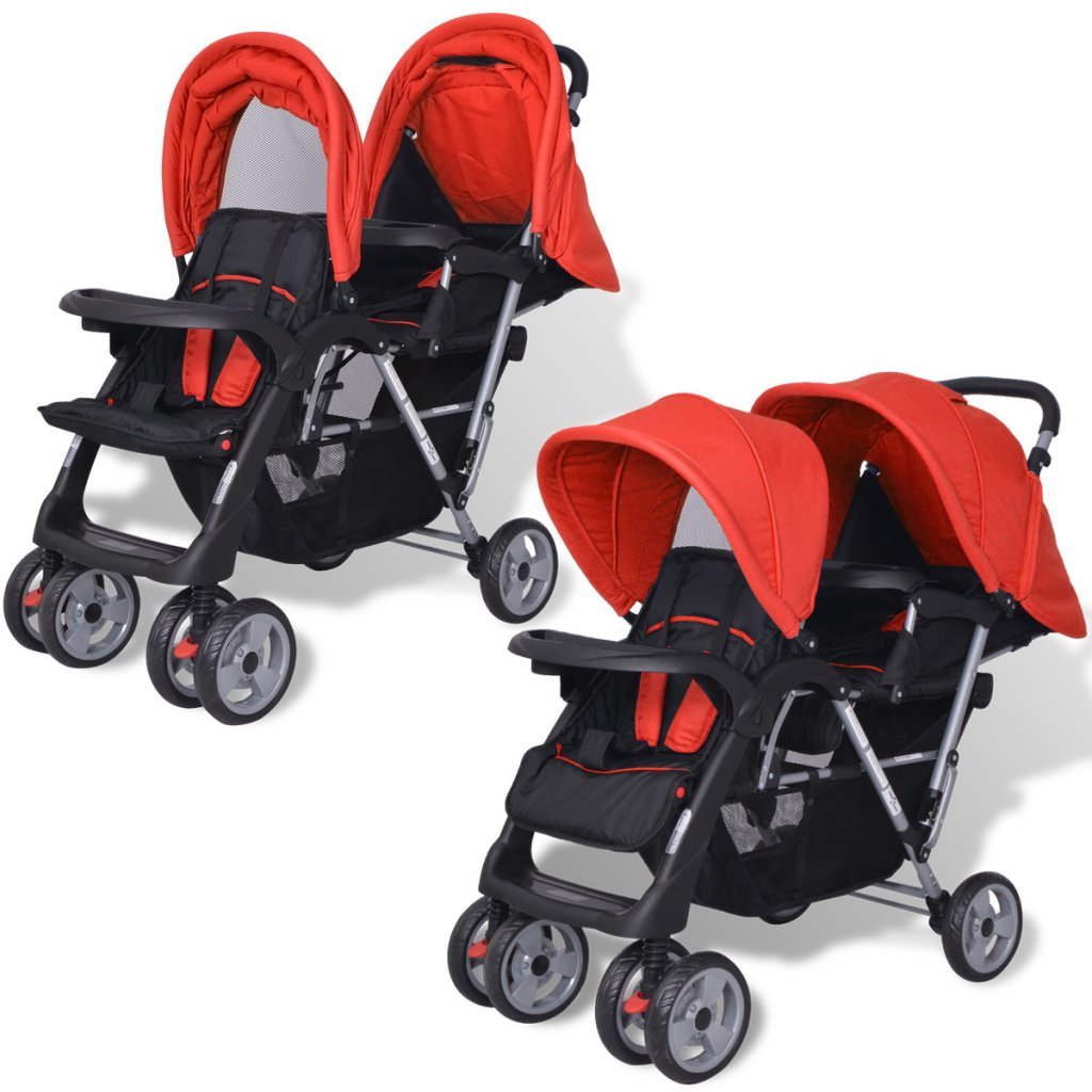 Festnight Geschwisterwagen Kinderwagen Geschwisterkinderwagen aus Stahl + Oxfordgewebe für 1-2 Kinde
