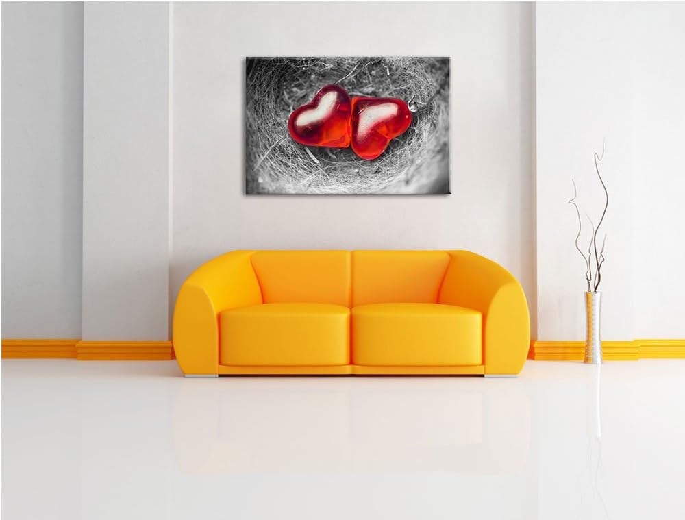 zwei Herzen in kleinem Nest schwarz/weiss Format: 100x70 auf Leinwand, XXL riesige Bilder fertig ger