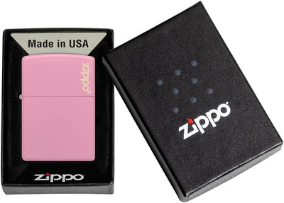 ZIPPO - Pink Matte mit Logo - nachfüllbares Sturmfeuerzeug in hochwertiger Geschenkbox (Flammenmotiv