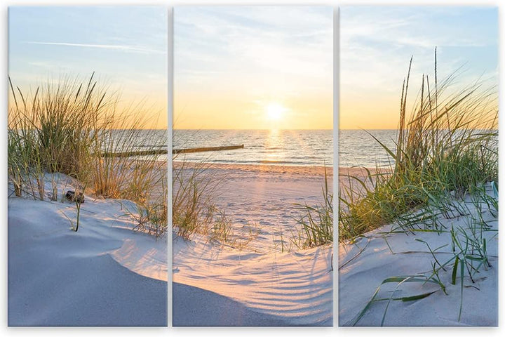 Feeby 3-teilig Leinwandbild XXL 120x80 cm Himmel Strand Meer Wellen Wandbild Kunst Bilder Schlafzimm