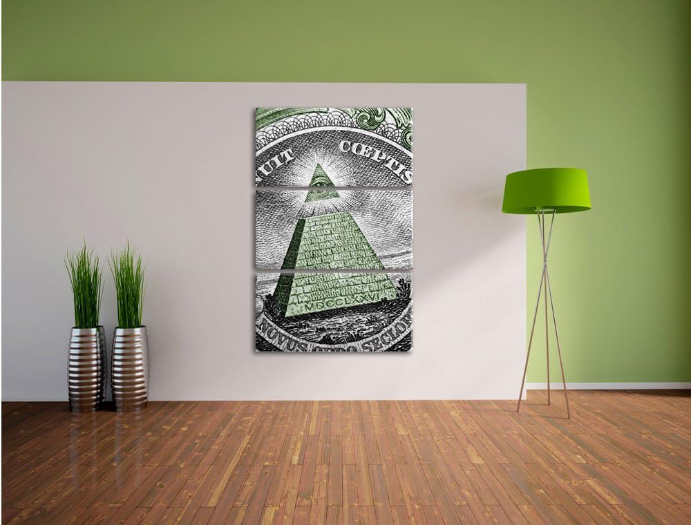 Pixxprint Illuminaten-Pyramide Dollar als Leinwandbild/Grösse: 3 Teilig (120x80) cm/Wandbild/Kunstdr