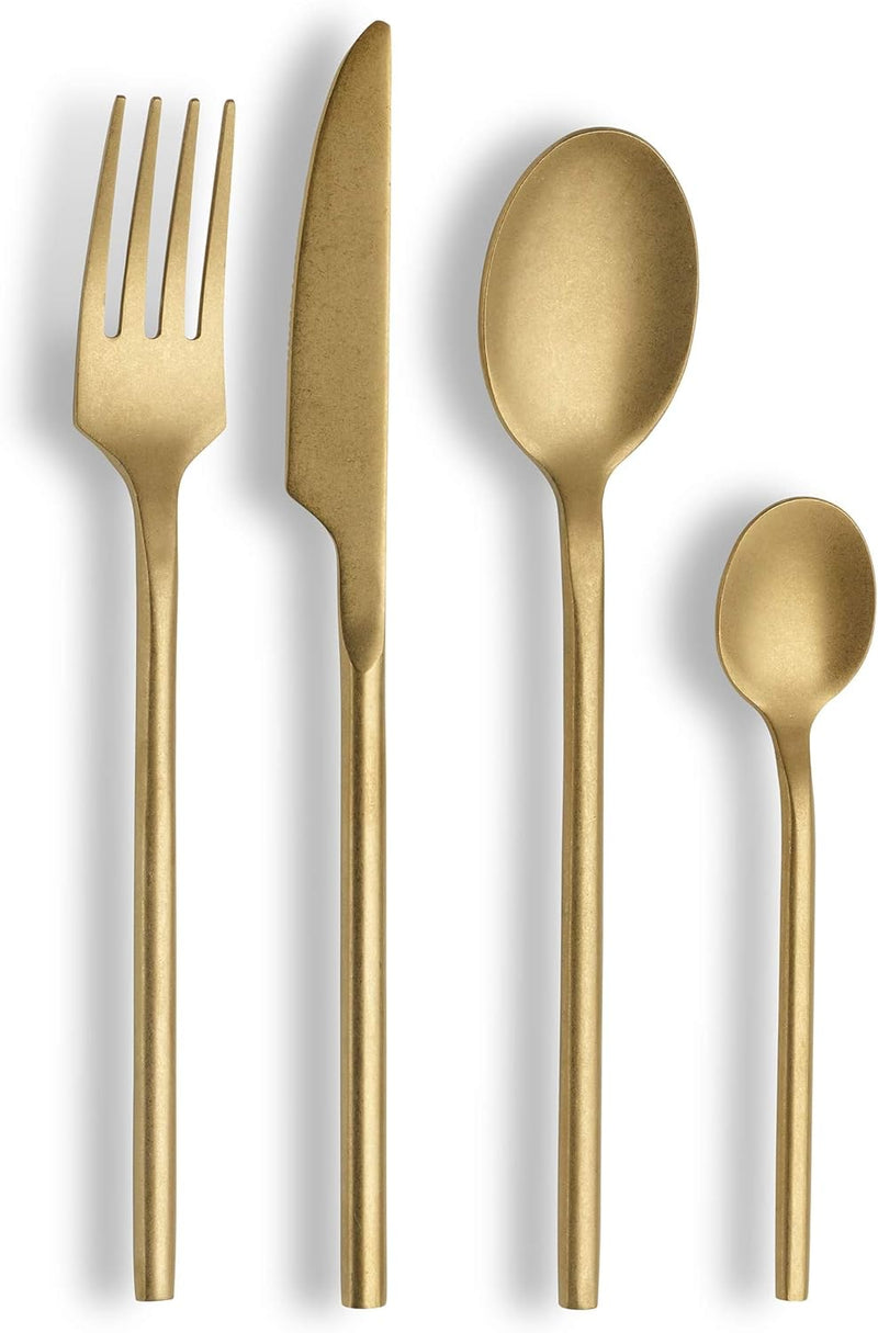 ECHTWERK EW-BS-1685C Tafelbesteck Bari, Stonewashed champagne, 16-teilig, Essbesteck für bis zu 4 Pe
