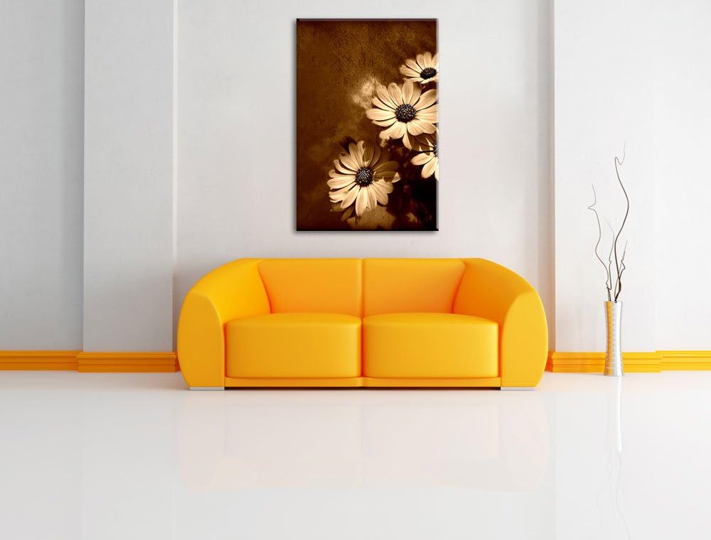 Pixxprint kleine Margareten an Hauswand auf Leinwand, XXL riesige Bilder fertig gerahmt mit Keilrahm