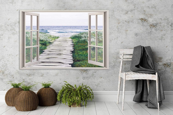 Feeby Viles - Leinwand Bilder - Fensterblick Natur- 120x80 cm- Deko Wohnzimmer - Wandbilder Schlafzi