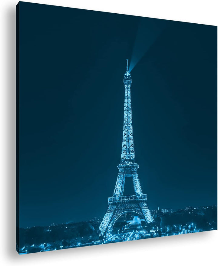 deyoli Eiffelturm in Paris bei Nacht Format: 70x70 Effekt: Monocrome Blau als Leinwand, Motiv fertig