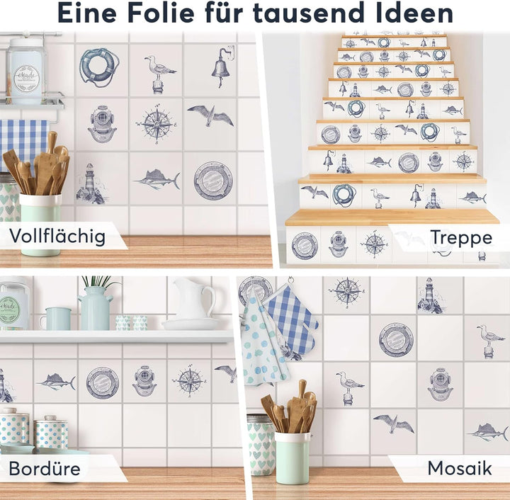 60 Stück Fliesenfolie für Küche und Bad 15x15 cm - Klebefliesen, Mosaikfliesen - Sticker Fliesen sel