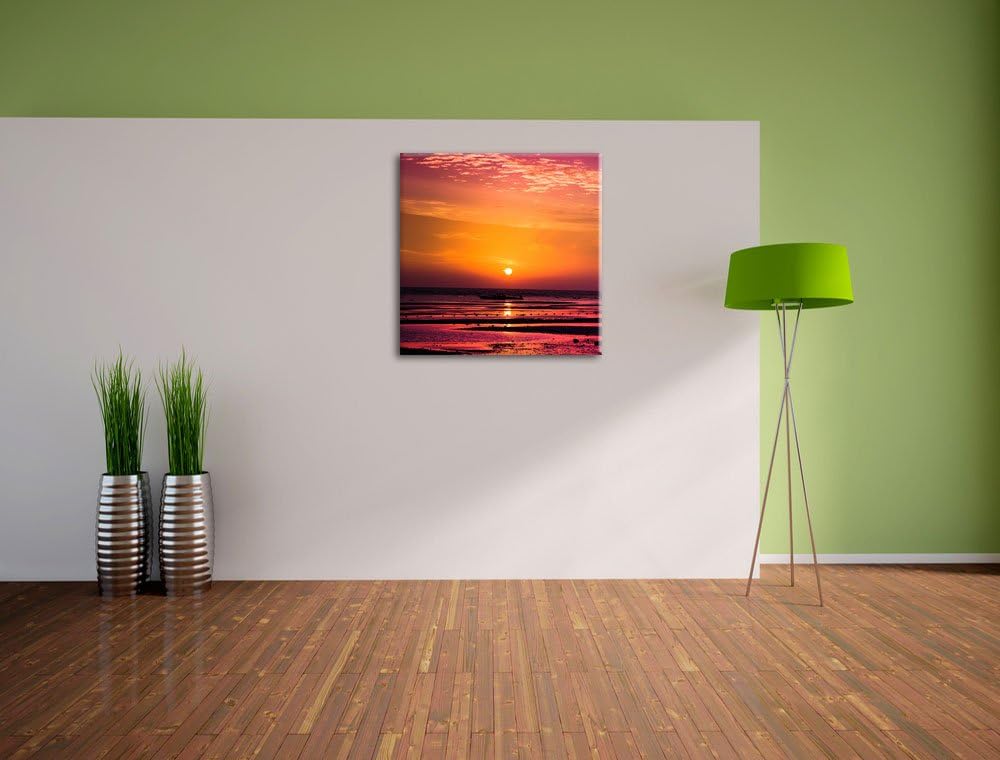 Sonnenaufgang über Meer, Format: 70x70 auf Leinwand, XXL riesige Bilder fertig gerahmt mit Keilrahme