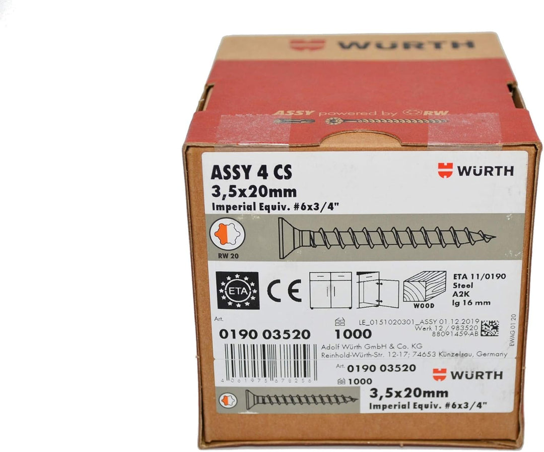 ASSY 4 CS Stahl verzinkt Vollgewinde Senkkopf RW, SHR-SEKPF-HO-RW20-(A2K)-3,5X20/16