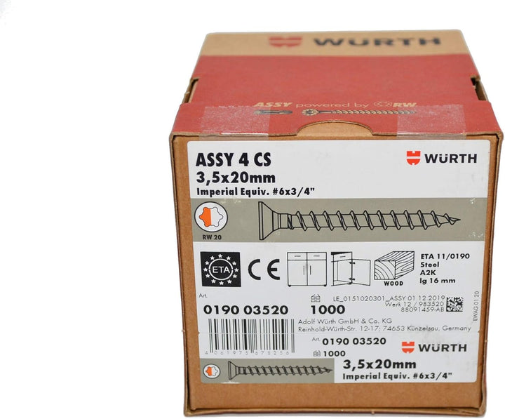 ASSY 4 CS Stahl verzinkt Vollgewinde Senkkopf RW, SHR-SEKPF-HO-RW20-(A2K)-3,5X20/16