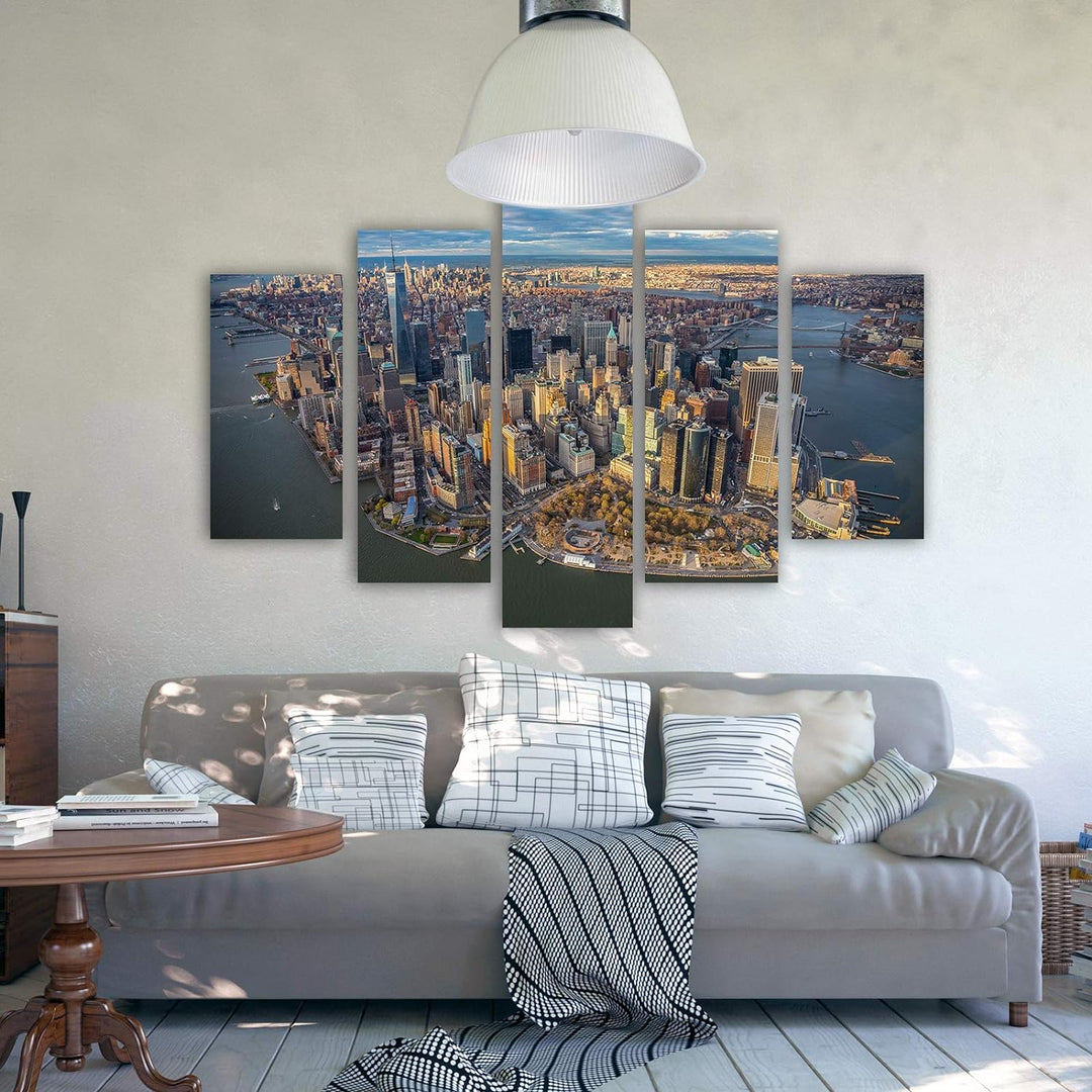 Feeby Bild auf Leinwand New York City 5 Teilig Modern Manhattan Stadt bunt 200x100 cm Leinwandbild 2
