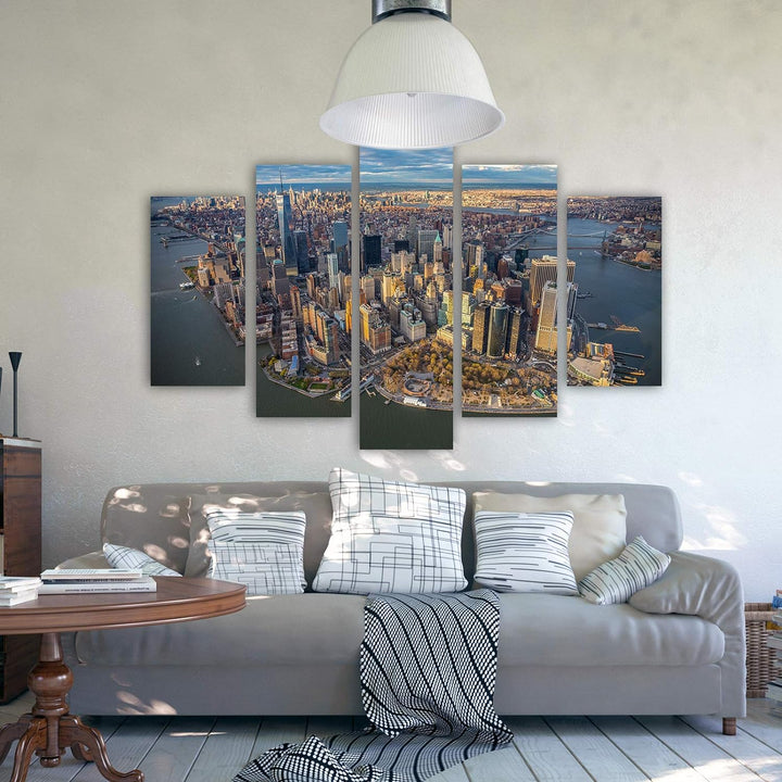 Feeby Bild auf Leinwand New York City 5 Teilig Modern Manhattan Stadt bunt 200x100 cm Leinwandbild 2