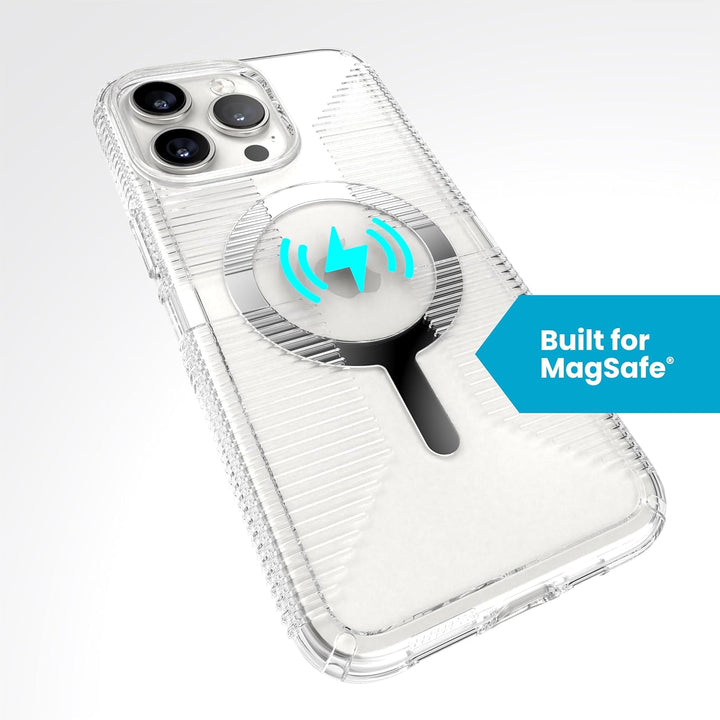Speck Transparente Schutzhülle für iPhone 15 Pro Max – Schlank, gebaut für MagSafe, Fallschutzgriff