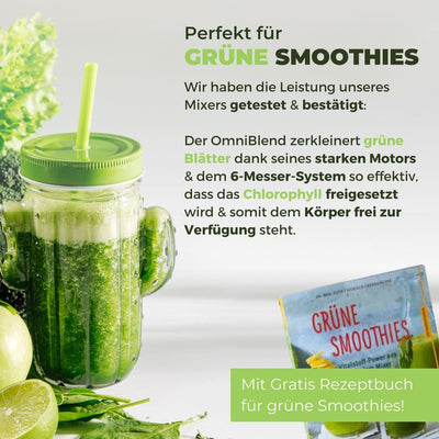 OmniBlend Smoothie Maker 1,5L in weiss I Smoothie Mixer inkl. BPA-freiem Behälter & 6-Klingen-System
