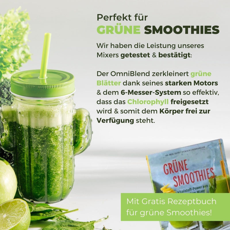 OmniBlend Smoothie Maker 1,5L in weiss I Smoothie Mixer inkl. BPA-freiem Behälter & 6-Klingen-System