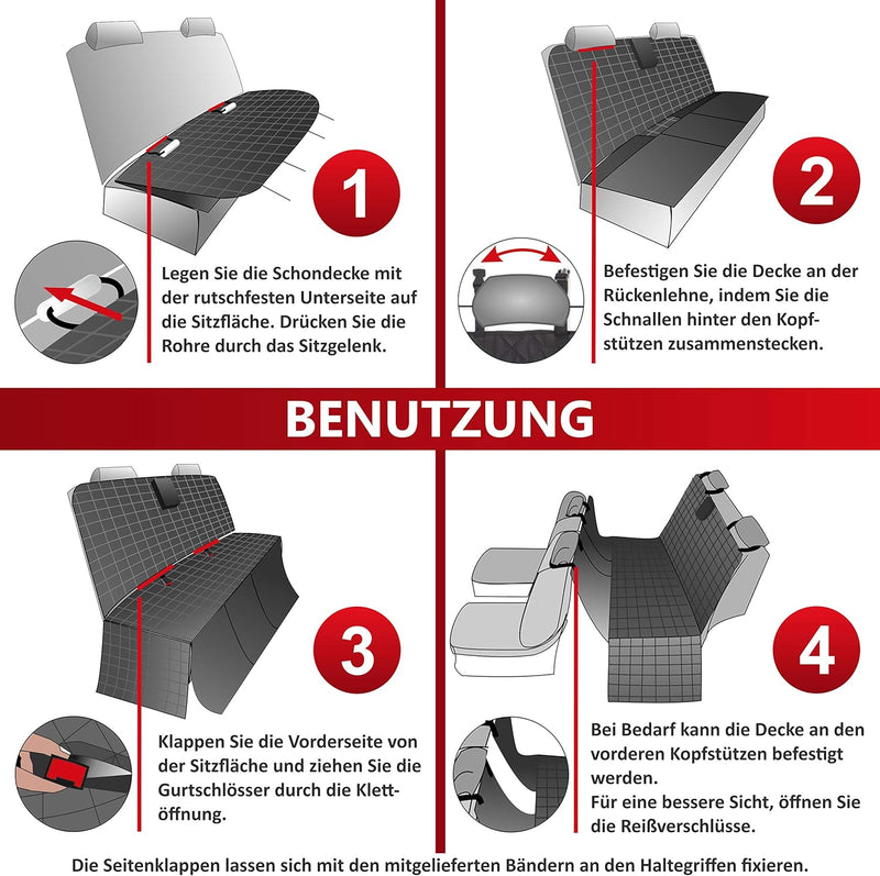 WhizProducts® Hundedecke für Auto Rückbank (mit Zusatz-Decke, Tasche & Sicherheitsgurt) – Wasserabwe