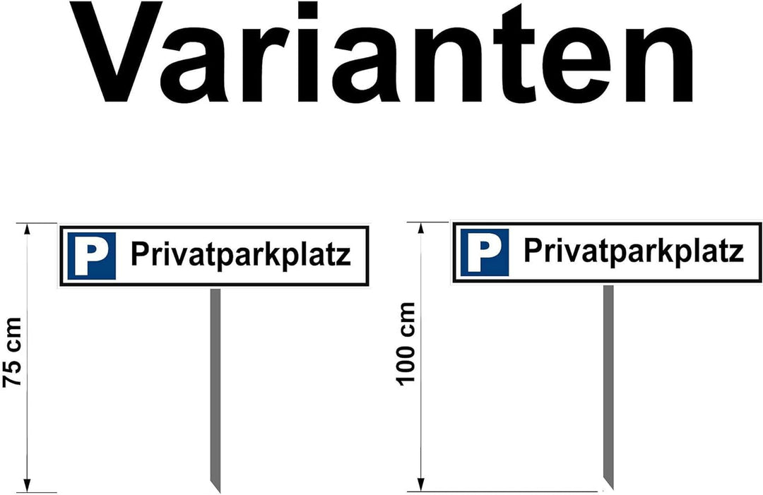 Kleberio® Parkplatz Schild - Privatparkplatz - 52 x 11 cm mit Pfosten 75 cm Privatgrundstück, Parken