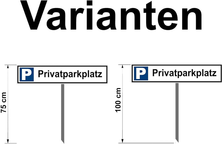 Kleberio® Parkplatz Schild - Privatparkplatz - 52 x 11 cm mit Pfosten 75 cm Privatgrundstück, Parken
